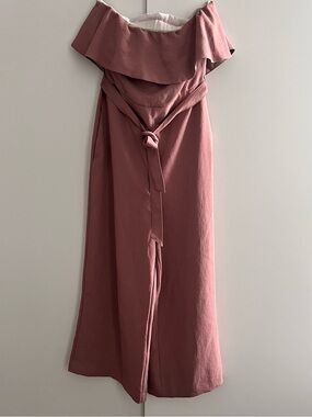 Babaton Blush Pink Ruffled Off-Shoulder Jumpsuit